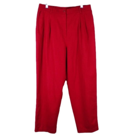 Sag Harbor Petite Vintage Red Wool Pleated High Rise Straight Leg Casual Trouser - Picture 1 of 12